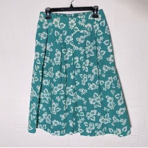 5/$25 Vintage Elle Elle Green White Floral Print Elastic Waist Midi Skirt M